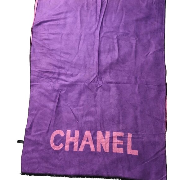 CHANEL Luxury Vintage Purple & Pink CC Logo Motif Shawl Wrap Scarf - Picture 3 of 8